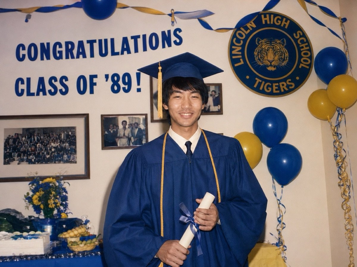 Foto restaurada: joven el día de su graduación de secundaria
